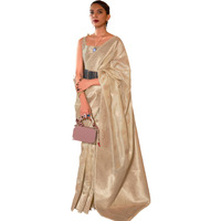SGF11- Womens Kanjivaram Pure Tessar Silk Handloom Saree Pure Golden Zari With Blouse Piece (Beige)