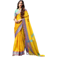 SGF11- Womens Kanjivaram Pure Zari Woven Soft Silk Saree With Blouse Piece (Yellow)