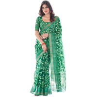 SIRIL Womens Cotton Floral Printed Saree With Unstitched Blouse Piece (3611S1276_Green)