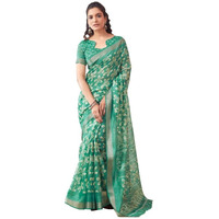 SIRIL Womens Cotton Printed Zari Stripe Saree With Unstitched Blouse Piece (3512S1153_Green)