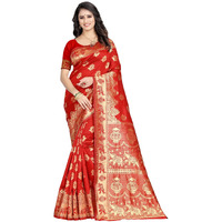 C J Enterprise Womens Pure Kanjivaram Soft Silk Saree Banarasi Design Wear Pattu Sarees Latest Party Cotton Sari collections With Blouse Piece for Wedding sadi new ladies 2024 (Pari9016) (Red)