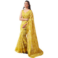 SIRIL Womens Cotton Printed Zari Stripe Saree With Unstitched Blouse Piece (3512S1154_Yellow)