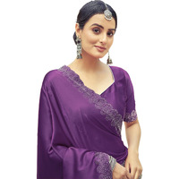 SIRIL Satin Silk Stone Work Saree for Women With Unstitched Blouse Piece (3431S284_Dark Purple)