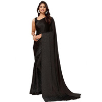SIRIL Womens Dyed, Hot Fixing Satin Silk Saree with Unstitched Blouse(3111S412_Black)