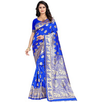 C J Enterprise Womens Pure Kanjivaram Soft Silk Saree Banarasi Design Wear Pattu Sarees Latest Party Cotton Sari collections With Blouse Piece for Wedding sadi new ladies 2024 (Pari9016) (Royal Blue)