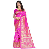C J Enterprise Womens Pure Kanjivaram Soft Silk Saree Banarasi Design Wear Pattu Sarees Latest Party Cotton Sari collections With Blouse Piece for Wedding sadi new ladies 2024 (Pari9016) (Rani)