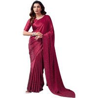 SIRIL Womens Satin Hot Fixing Stone Work Saree With Unstitched Blouse Piece (3111S417_Maroon)