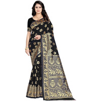 C J Enterprise Womens Pure Kanjivaram Soft Silk Saree With Blouse Piece for Wedding (Pari9016) (Black)
