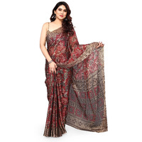 MIRCHI FASHION Womens Plain Weave Chiffon Leaf Printed Saree with Blouse Piece (38674-Maroon, Rust)