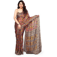 MIRCHI FASHION Womens Plain Weave Chiffon Leaf Printed Saree with Blouse Piece (38673-Mustard, Rust)
