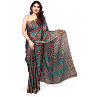 MIRCHI FASHION Womens Plain Weave Chiffon Leaf Printed Saree with Blouse Piece (38671-Teal, Rust)