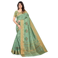 SERONA FABRICS Womens Assam Cotton Silk With Golden Border Thread Embroidery Saree With Blouse Piece