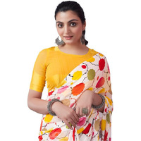 Satrani Womens Pure Georgette Saree (3633S107N_White & Multi2)