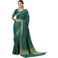AKHILAM Womens Woven Design Georgette Kanjeevaram Saree With Unstitched Blouse Piece (Teal blue_2ALEKHA2004)