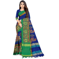 arriva fab Womens Kutchi Work Embroidered Exclusive Ready To Wear Saree With Unsitched Blouse (Royal Blue, Chanderi)