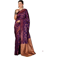 SIRIL Womens Banarasi Jacquard Soft Silk Kanjeevaram Saree With Unstitched Blouse Piece (3759S140A_Purple)