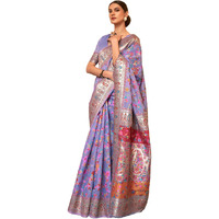 SGF11- Womens Kanjivaram Pure Soft Silk Handloom Saree Pure Golden Zari With Blouse Piece (Light Purple)