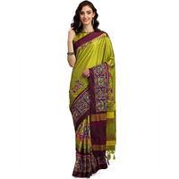 arriva fab Chanderi Womens Kutchi Work Embroidered Exclusive Wear Sare (Light Green, Saree)