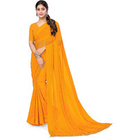 MIRCHI FASHION Womens Georgette Lining Design Solid Saree with Blouse Piece (41066-Yellow)