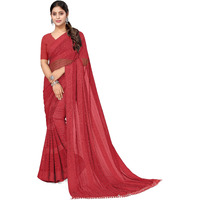 MIRCHI FASHION Womens Georgette Solid Saree with Blouse Piece (40172-Red)