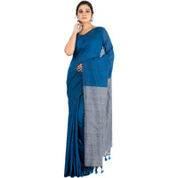 Durga Handlooms Womens Cotton Soft Handloom Saree, Without Blouse Piece, 6 meters, Twin Colours, Blue