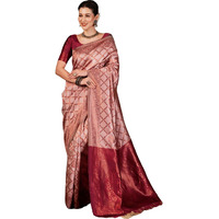 SIRIL Womens Banarasi Jacquard Soft Silk Kanjeevaram Saree With Unstitched Blouse Piece (3759S136A_Light Pink)