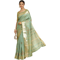 arriva fab Womens Kasavu Cotton Blend Saree With Blouse Piece (Riva1700__Green)