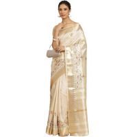 arriva fab Womens Kasavu Cotton Blend Saree With Blouse Piece (Riva1698__White)