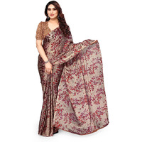MIRCHI FASHION Womens Plain Weave Chiffon Floral Printed Saree with Blouse Piece (38682-Beige, Wine)