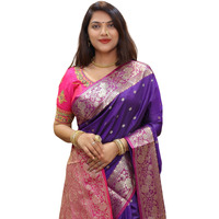 AMIRAT Womens Banarasi Saree Soft new ladies 2024 Design Wear Pattu Sarees Latest Cotton Party Sari collections With Blouse Piece for Wedding sadi (Purple)