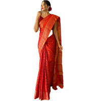 SGF11 Womens Kanjivaram patola Soft Lichi Silk Sarees With Unstitched Blouse Piece (Red/Orange)
