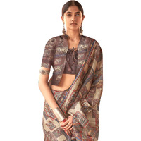 SAREE MALL Womens Banarasi Silk Madhubani Printed Saree With Unstitched Blouse Piece(Beige_PUSHPMNDI101_RS)