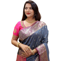 AMIRAT Womens Banarasi Saree Soft new ladies 2024 Design Wear Pattu Sarees Latest Cotton Party Sari collections With Blouse Piece for Wedding sadi (Grey)