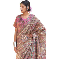 SAREE MALL Womens Banarasi Silk Madhubani Printed Saree With Unstitched Blouse Piece(Beige_PUSHPMNDI106_RS)