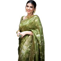 C J Enterprise Womens Banarasi Saree Pure Kanjivaram Silk Saree Soft Design Wear Pattu Sarees Latest Cotton With Blouse Piece Kanchipuram for Wedding sadi new ladies 2023(AlmariFlowrjal) (Mehendi)