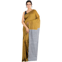 DURGA HANDLOOMS Womens Cotton Soft Handloom Saree, Without Blouse Piece, 6 Meters, Twin Colours, Gold