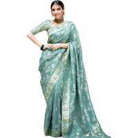 C J Enterprise Womens Pure Kanjivaram Silk Saree Soft Banarasi Design Wear Kanchipuram Pattu Sarees Party Latest Cotton With Blouse Piece for Wedding sadi new Sari 2024 2023 (Almari) (Sky Blue)