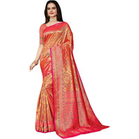 Jaanvi fashion Womens Silk With Zari Work Saree With Blouse Piece(vishruti-paithani-pink)