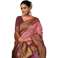 EthnicJunction Womens Dusty Pink Silk Blend floral Woven Saree With Blouse Piece