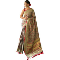 SGF11 Womens Kanjivaram patola Soft Lichi Silk Sarees With Unstitched Blouse Piece (Grey)