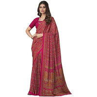SIRIL Womens Floral Printed Silk Crepe Saree with Unstitched Blouse Piece(2858S2464_Dark Pink)