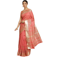 arriva fab Womens Kasavu Cotton Blend Saree With Blouse Piece (Riva1701__Red)