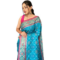 SGF11 Womens Kanjivaram Patola Silk Saree Silk Saree Pure Golden Zari With Blouse Piece (Light Blue)