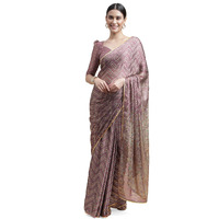 MIRCHI FASHION Womens Chiffon Foil Ethnic Motif Chevron Printed Saree with Blouse Piece (38994-Dusty Pink)