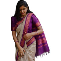 SGF11 Womens Kanjivaram Soft Lichi Silk Saree With Blouse Piece (Cream Purple)