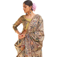 SAREE MALL Womens Banarasi Silk Madhubani Printed Saree With Unstitched Blouse Piece(Beige_PUSHPMNDI107_RS)