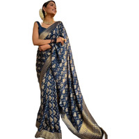 Yashika Womens Banarasi Kanjivaram Jacquard Art Silk Saree - Exquisite Ethnic Attire for Indian Festivities - Unstitched Blouse Included (AZ-YS-OG-RANGEELI BLUE)