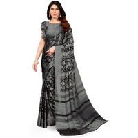MIRCHI FASHION Womens Plain Weave Chiffon Floral Printed Saree with Blouse Piece (35812-Black, Grey)