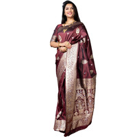 AMIRAT Womens Banarasi Silk Pure Golden Zari Woven With Blouse Piece (Maroon)