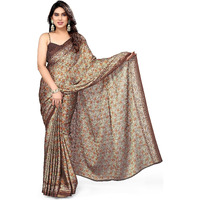 MIRCHI FASHION Womens Plain Weave Chiffon Floral Printed Saree with Blouse Piece (39261-Brown, Light Orange)